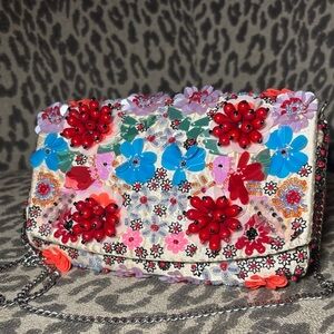 Cutie floral multicolor beaded crossbody handbag vibrant colorful fun bag